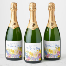 Étiquettes Pour Bouteilles De Vin Mousseux Joyeuse Fête des mères florales