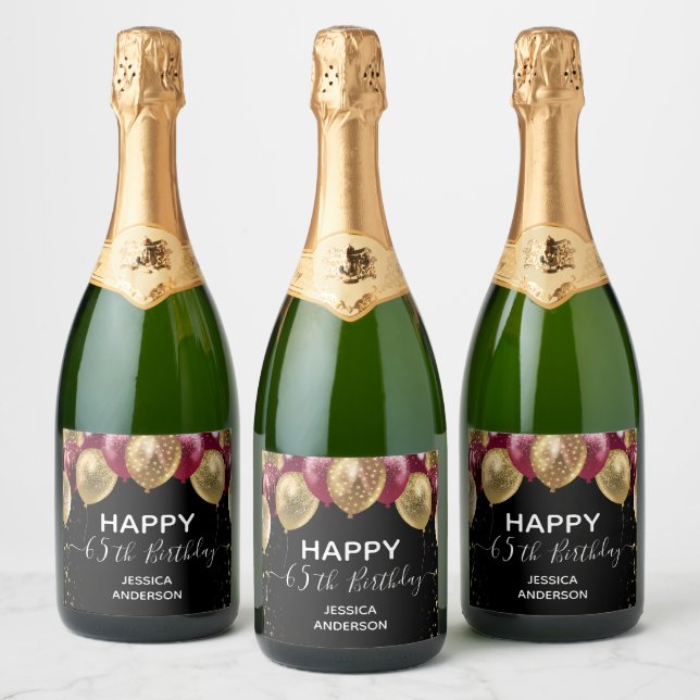 Étiquettes Pour Bouteilles De Vin Mousseux Joyeux 65e anniversaire Red and Gold Sparkling Win (Bouteilles)