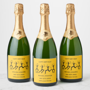 Étiquettes Pour Bouteilles De Vin Mousseux Joyeux anniversaire, Silhouette Happiness Party Da