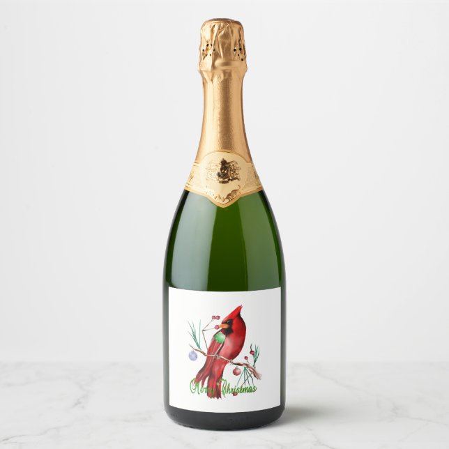 Étiquettes Pour Bouteilles De Vin Mousseux Joyeux Cardinal de Noël (Devant)