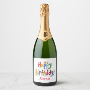 Étiquettes Pour Bouteilles De Vin Mousseux Joyeux et coloré texte d'anniversaire - Personnali
