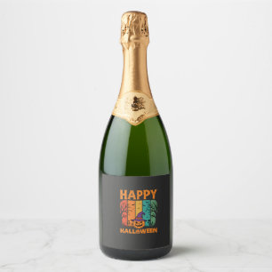 Étiquettes Pour Bouteilles De Vin Mousseux Joyeux Halloween Citrouille Vintage Vecteur