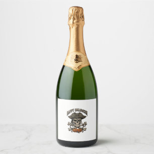 Étiquettes Pour Bouteilles De Vin Mousseux Joyeux Halloween Crâne de Pirate Os Croisés Citrou