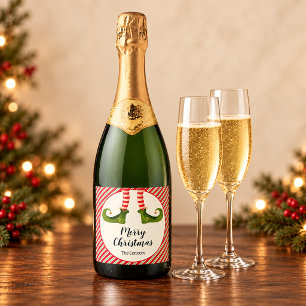 Étiquettes Pour Bouteilles De Vin Mousseux Joyeux Noël aux jambes de lutin