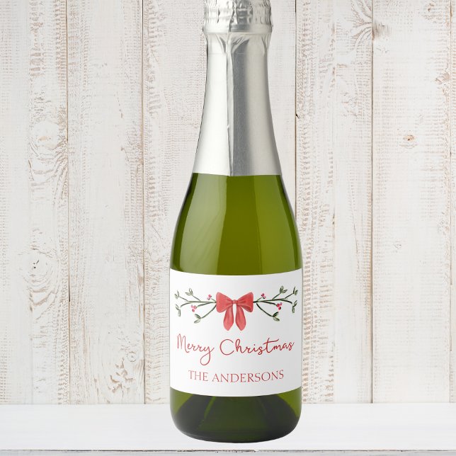 Étiquettes Pour Bouteilles De Vin Mousseux Joyeux Noël Chic Coquette Red Bow Personnalisé (Créateur téléchargé)
