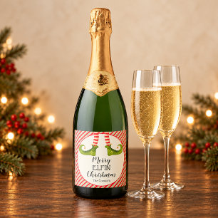 Étiquettes Pour Bouteilles De Vin Mousseux Joyeux Noël Elfe Jambes Rayures Fêtes