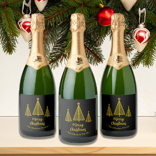 Étiquettes Pour Bouteilles De Vin Mousseux Joyeux Noël noir minimaliste en or