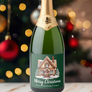 Étiquettes Pour Bouteilles De Vin Mousseux Joyeux Noël Real Estate Company Green Party