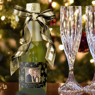 Étiquettes Pour Bouteilles De Vin Mousseux Joyeux Snowflakes Gold avec Mini Photo Holiday