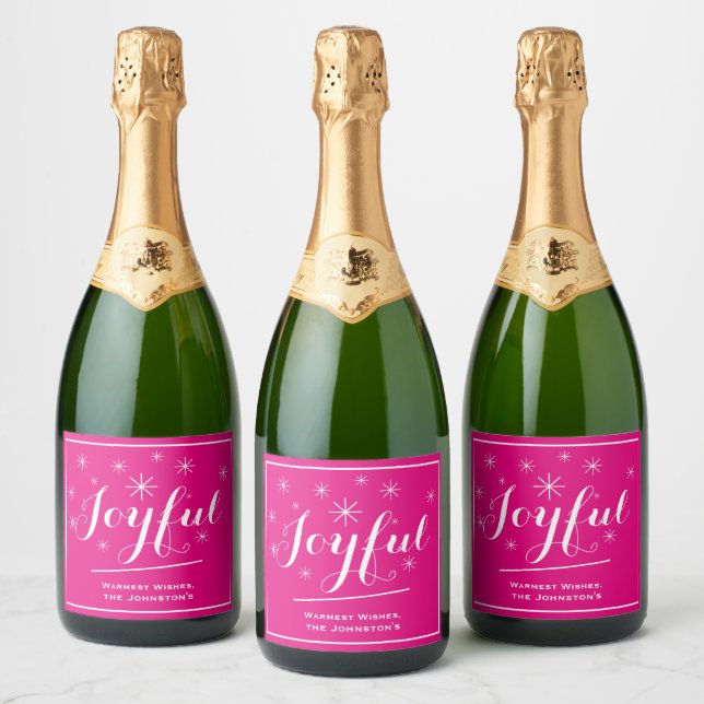 Étiquettes Pour Bouteilles De Vin Mousseux Joyful Holiday Cadeau Cool Script Chic Rose Hot (Bouteilles)
