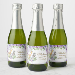 Étiquettes Pour Bouteilles De Vin Mousseux Jungle Animaux Purple Floral Baby shower Favoriser