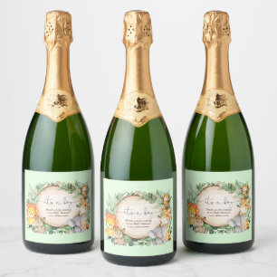 Étiquettes Pour Bouteilles De Vin Mousseux Jungle Verdure Safari Animaux Baby shower Favorise