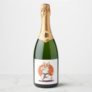 Étiquettes Pour Bouteilles De Vin Mousseux Karate Corgi - Chien des arts martiaux