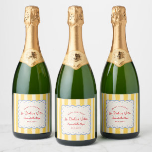 Étiquettes Pour Bouteilles De Vin Mousseux La Dolce Vita rayé Anniversaire italien Nom person