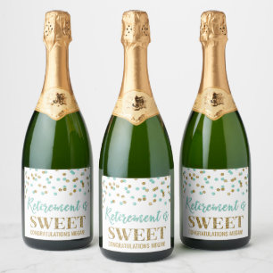 Étiquettes Pour Bouteilles De Vin Mousseux La retraite est Sweet Turquoise Gold Confetti