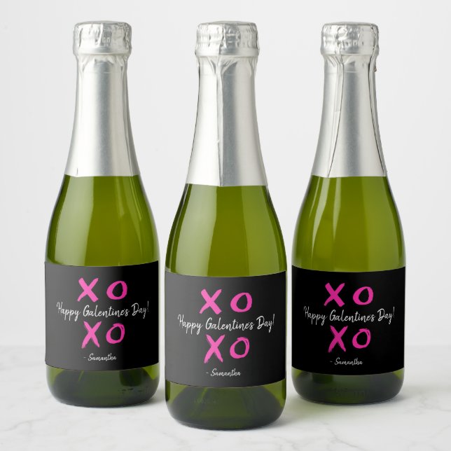 Étiquettes Pour Bouteilles De Vin Mousseux "La Saint-Galentin" Personnalisé rose et noir XOXO (Bouteilles)