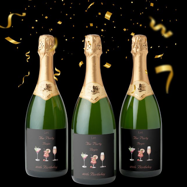Étiquettes Pour Bouteilles De Vin Mousseux Laissons la fête commencer les adultes 40e anniver (Créateur téléchargé)