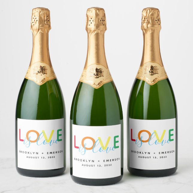 Étiquettes Pour Bouteilles De Vin Mousseux L'amour est amour Rainbow Gay Lesbian Mariage (Bouteilles)