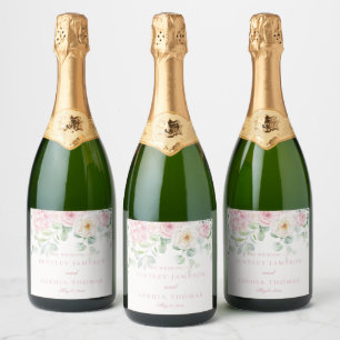 Étiquettes Pour Bouteilles De Vin Mousseux L'amour rose en fleurs Mariage Hydrangeas florales
