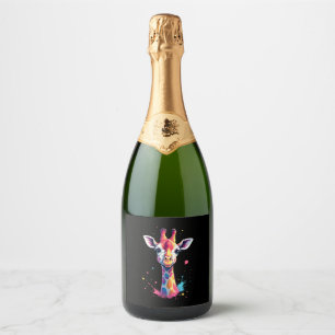 Étiquettes Pour Bouteilles De Vin Mousseux L'art animal africain La girafe colorée pour drôle