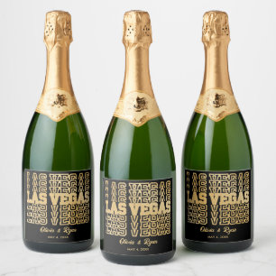 Étiquettes Pour Bouteilles De Vin Mousseux Las Vegas Glam Mariage Personnalisé Or & Noir