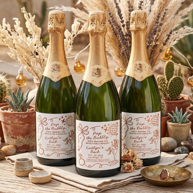 Étiquettes Pour Bouteilles De Vin Mousseux Last Rodeo Disco Cowgirl Bachelorette Party (Créateur téléchargé)