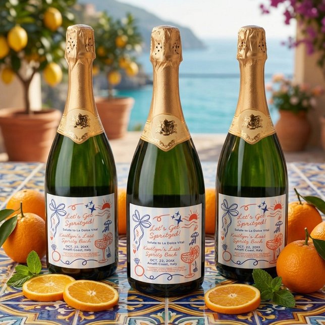 Étiquettes Pour Bouteilles De Vin Mousseux Last Spritz Amalfi Coast Bachelorette Party (Créateur téléchargé)