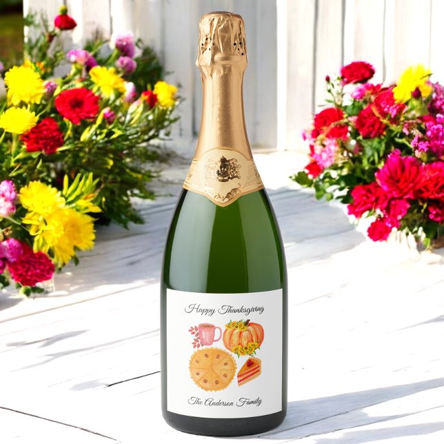 Étiquettes Pour Bouteilles De Vin Mousseux Latte épicée Thanksgiving Orange Blanc (Créateur téléchargé)
