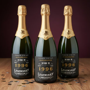 Étiquettes Pour Bouteilles De Vin Mousseux Légende 30e anniversaire Ajoutez votre nom 1996 Vi