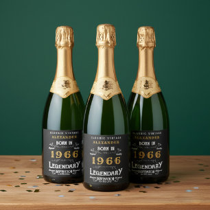 Étiquettes Pour Bouteilles De Vin Mousseux Légende 60e anniversaire Ajoutez votre nom 1966 Vi