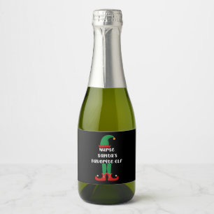 Étiquettes Pour Bouteilles De Vin Mousseux L'elfe préféré de l'infirmière Santa Drôle de Noël