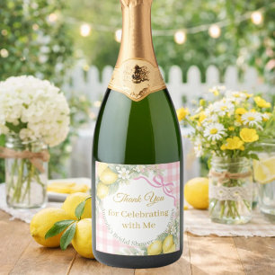 Étiquettes Pour Bouteilles De Vin Mousseux Lemons gingham rose Merci Enterrement de Vie de Je