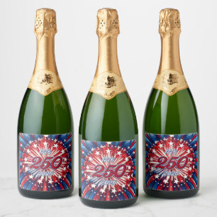 Étiquettes Pour Bouteilles De Vin Mousseux Les 250 ans d'Amérique 1776-2026 Feux d'artifice R