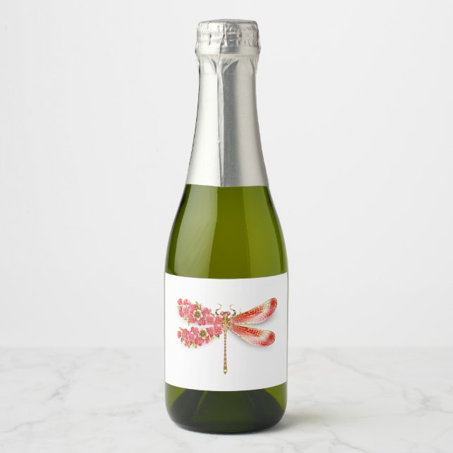 Étiquettes Pour Bouteilles De Vin Mousseux libellule de fleurs avec sakura de bijoux (Devant)