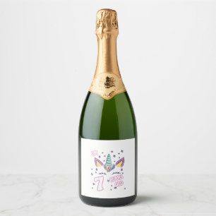 Étiquettes Pour Bouteilles De Vin Mousseux Licorne enfants 7e anniversaire j'ai 7 ans fille u