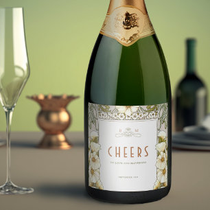 Étiquettes Pour Bouteilles De Vin Mousseux Lilies Vert et Or Vintage Art Nouveau Mucha Ch