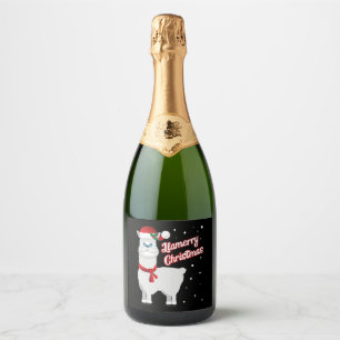Étiquettes Pour Bouteilles De Vin Mousseux Llamerry Joyeux Noël Llama Santa Claus