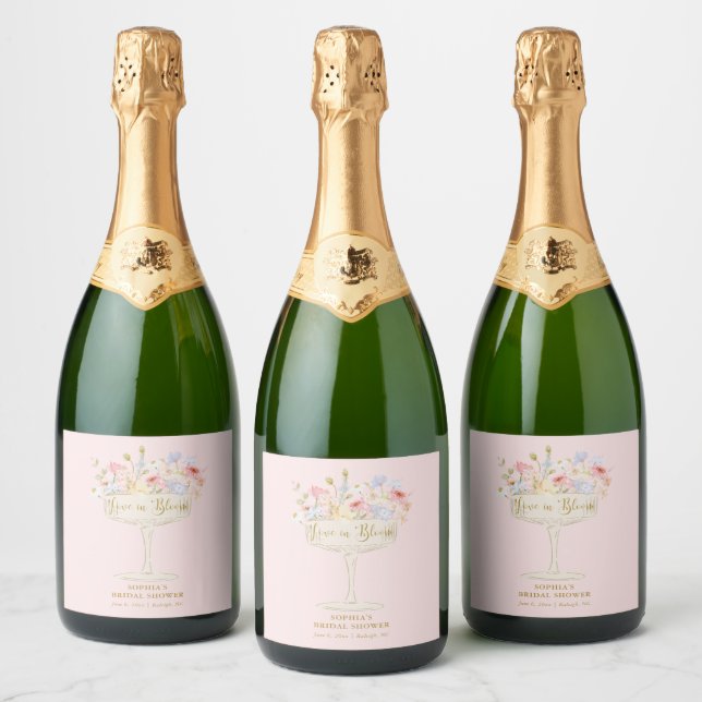 Étiquettes Pour Bouteilles De Vin Mousseux Love rose en fleurs personnalisé pour enterrement  (Bouteilles)