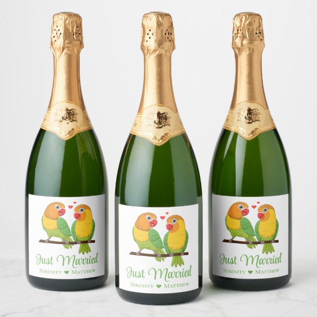 Étiquettes Pour Bouteilles De Vin Mousseux Lovebirds Inséparables Mariage Juste Marié (Bouteilles)