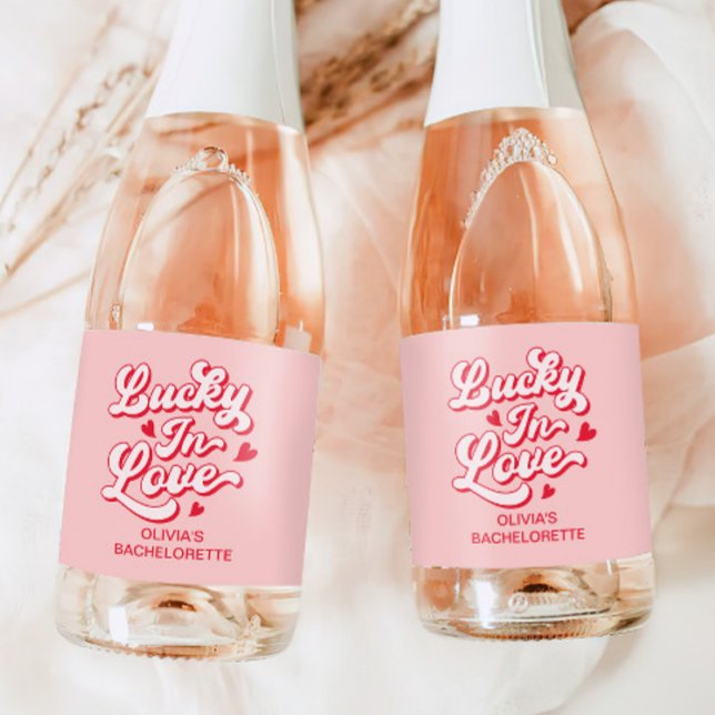 Étiquettes Pour Bouteilles De Vin Mousseux Lucky In Love Bachelorette Champagne (Créateur téléchargé)