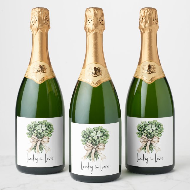 Étiquettes Pour Bouteilles De Vin Mousseux Lucky in Love Bridal Shower Clover Bouquet (Bouteilles)