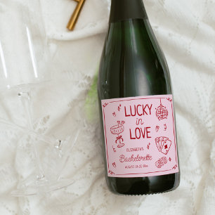 Étiquettes Pour Bouteilles De Vin Mousseux Lucky In Love Whimsical Main tiré Bachelorette