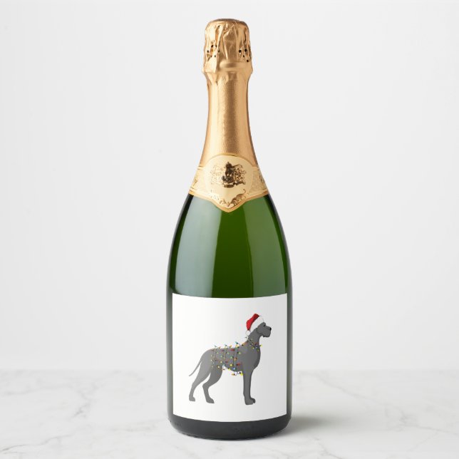 Étiquettes Pour Bouteilles De Vin Mousseux Lumière de Noël Great Dane (Devant)