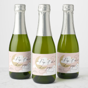 Étiquettes Pour Bouteilles De Vin Mousseux Lune et étoiles Script rose Pop It When She Pops C