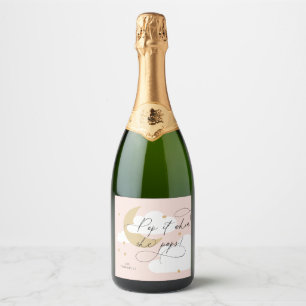 Étiquettes Pour Bouteilles De Vin Mousseux Lune et étoiles Script rose Pop It When She Pops C