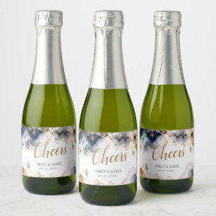 Étiquettes Pour Bouteilles De Vin Mousseux Luxe Bravo Floral Navy Bleu