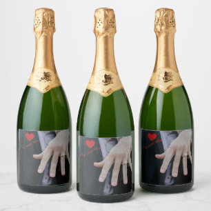 Étiquettes Pour Bouteilles De Vin Mousseux M. et Mme Photo personnalisée Coeur étincelant rou