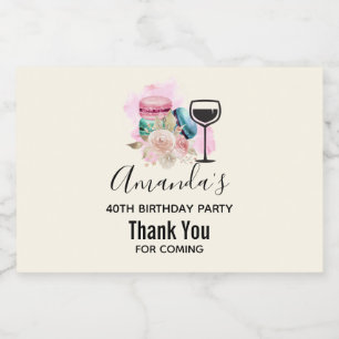 Étiquettes Pour Bouteilles De Vin Mousseux Macarons et fleurs colorés Aquarelle