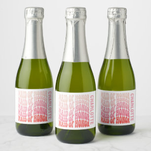Étiquettes Pour Bouteilles De Vin Mousseux Maid d'honneur rose moderne girly rétro 60's simpl