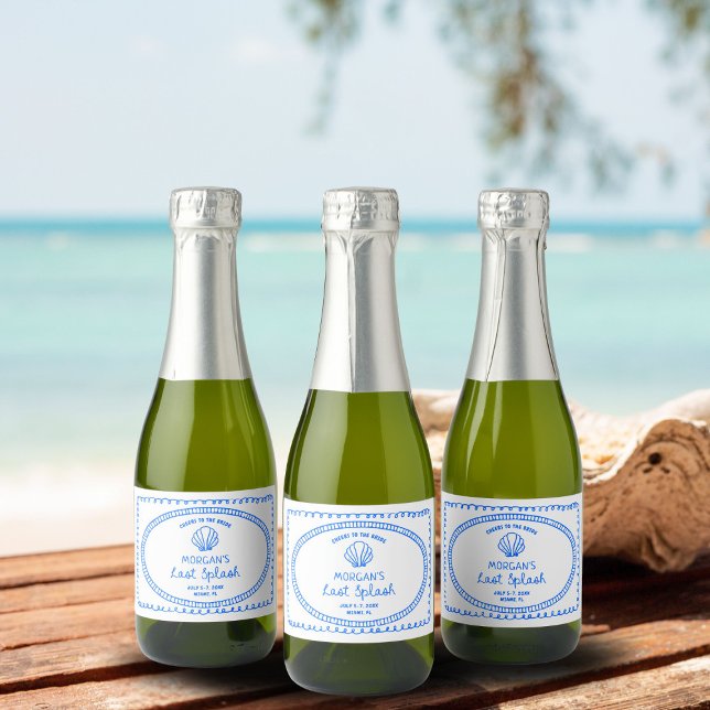 Étiquettes Pour Bouteilles De Vin Mousseux Main Bleue Dessinée à la Main Dernière Éclaboussur (Créateur téléchargé)